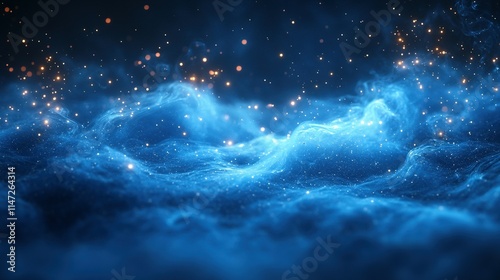 Abstract Blue Nebula With Glowing Particles