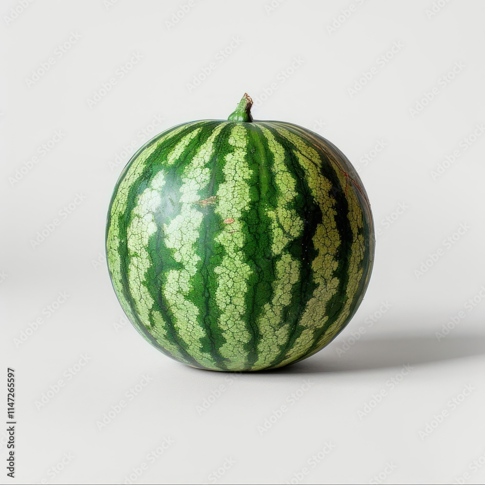 A ripe green watermelon with a textured surface. A ripe green watermelon with a textured surface.