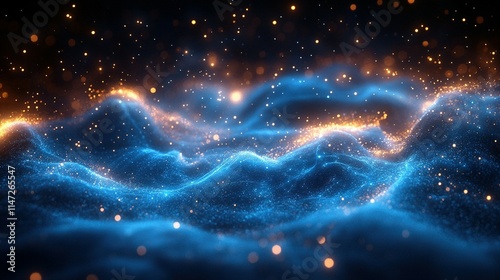 Abstract Blue And Orange Glowing Particle Waves