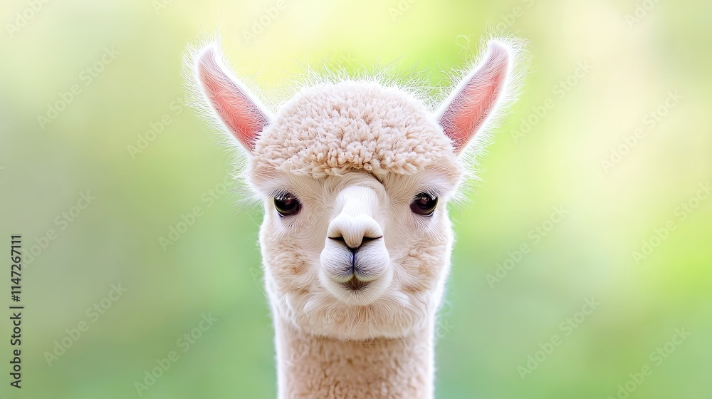 Close-up portrait of a fluffy white alpaca. Close-up portrait of a fluffy white alpaca.