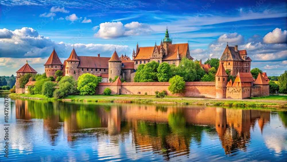 Castle in Malbork over the Nogat River , medieval castle, medieval fortification Castle in Malbork over the Nogat River , medieval castle, medieval fortification