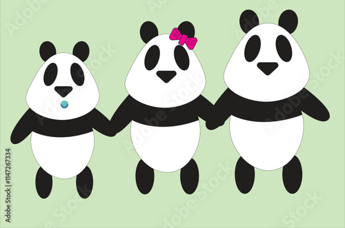 3 panda of happy pandaman family. photo