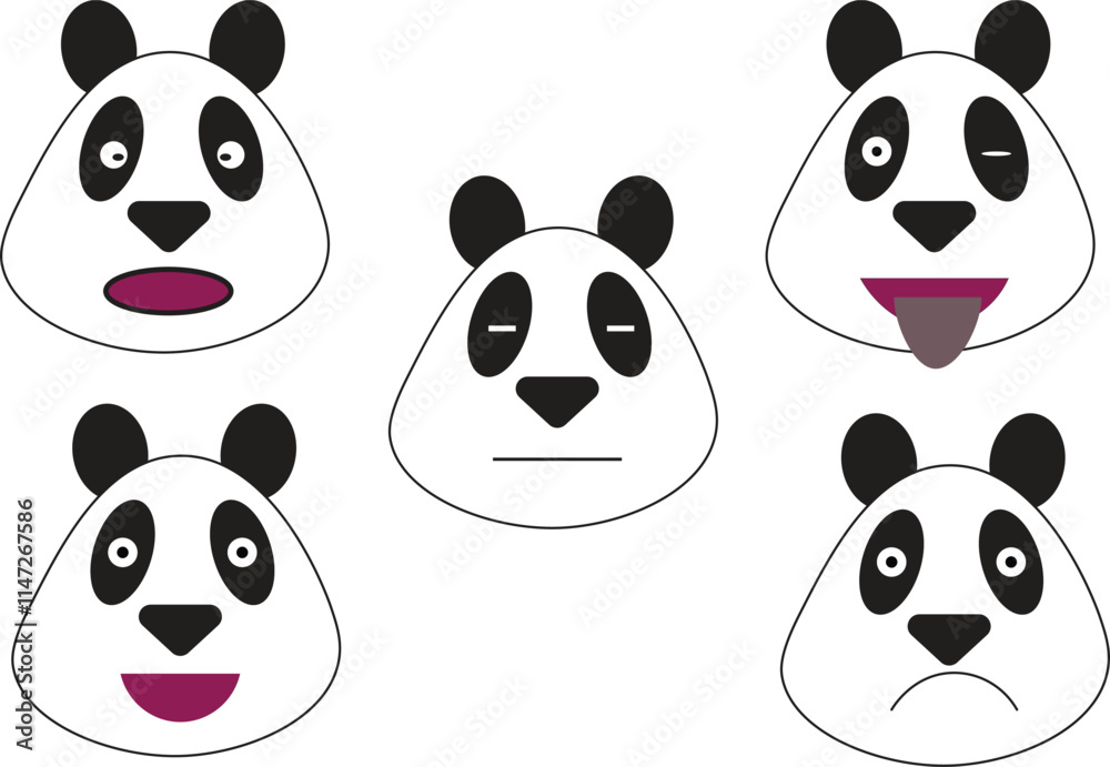 Obraz premium Five expressions of pandaman : shock, not interested, happy, sad, tongue sticking out. 