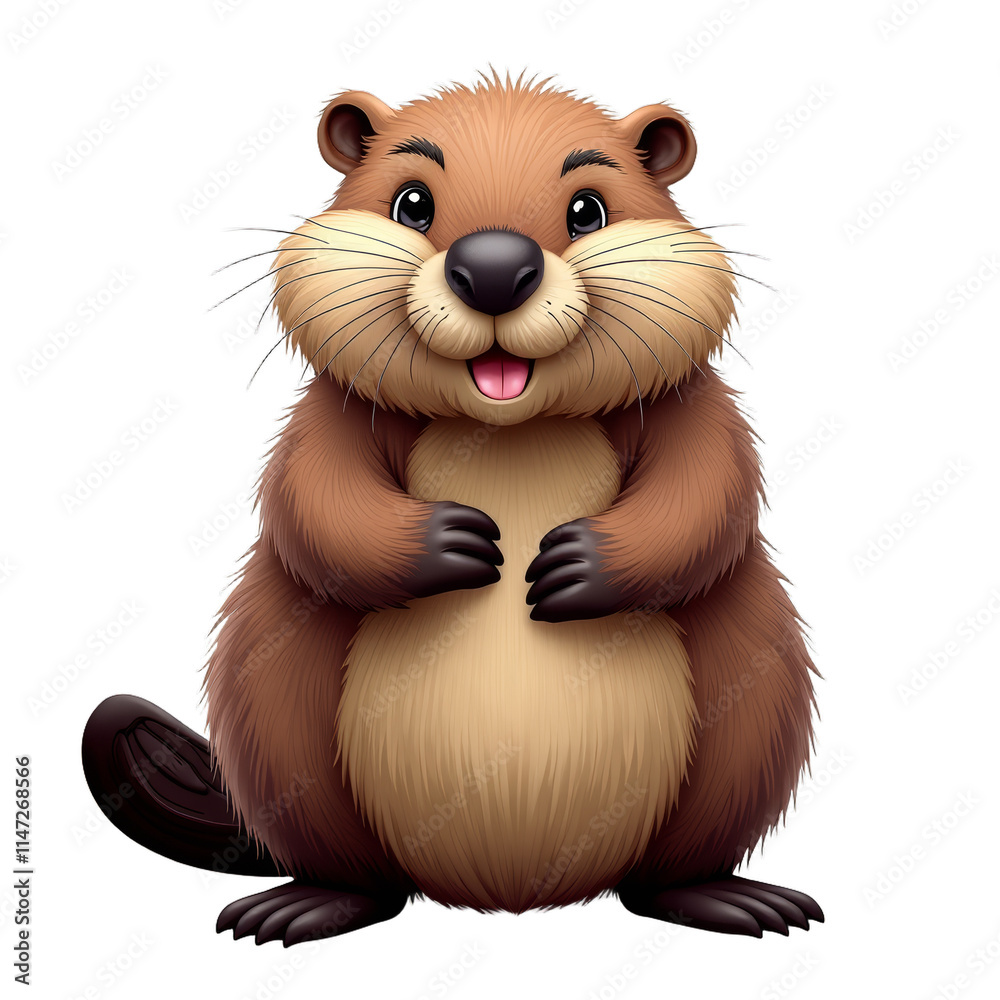 Fototapeta premium Cartoon beaver with a big smile