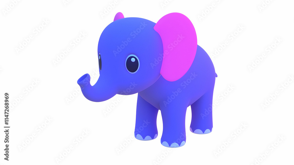 Fototapeta premium A cute, cartoon-style purple elephant with pink ears, designed for children's content.