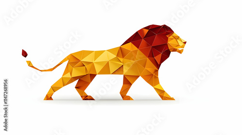A geometric, stylized lion illustration in warm colors, showcasing artistic design.