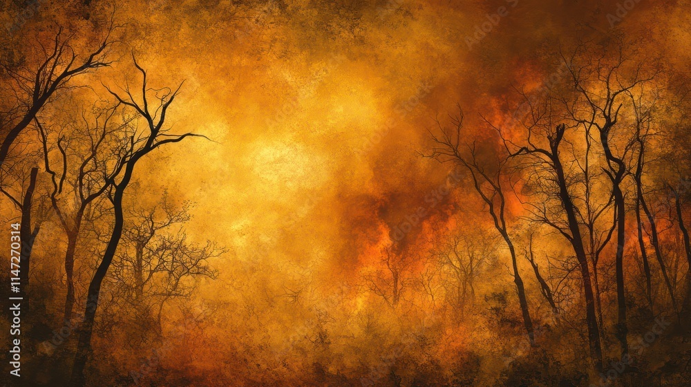 Intense wildfire burning through forest at night. Intense wildfire burning through forest at night.