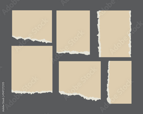 Collection of ripped and shredded sheets of paper and Set of ripped torn