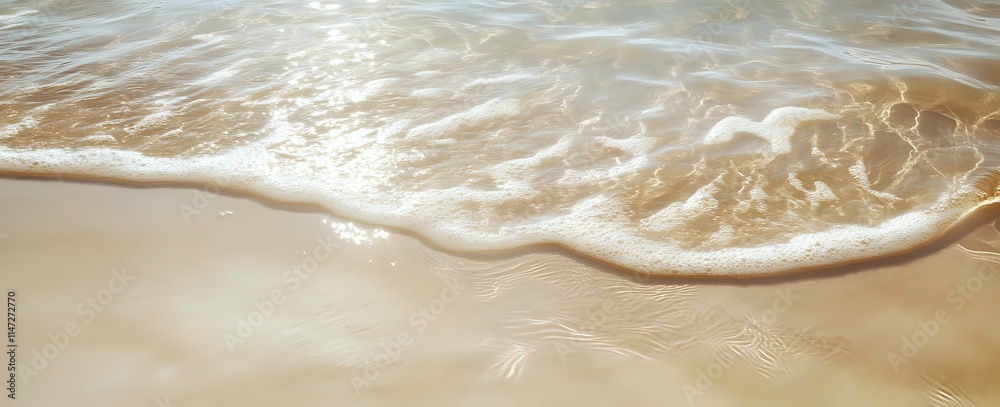 Obraz premium Ocean Waves Gently Crashing on Sandy Shore, Creating a Serene Coastal Scene at Dawn