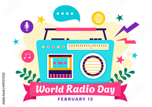 World Radio Day Vector Illustration on 13 February Depicting Technology, Science, and Communication in a Flat Style Cartoon Background