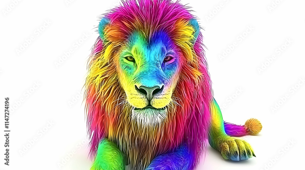 A vibrant, colorful lion with a rainbow mane, symbolizing creativity and diversity. A vibrant, colorful lion with a rainbow mane, symbolizing creativity and diversity.
