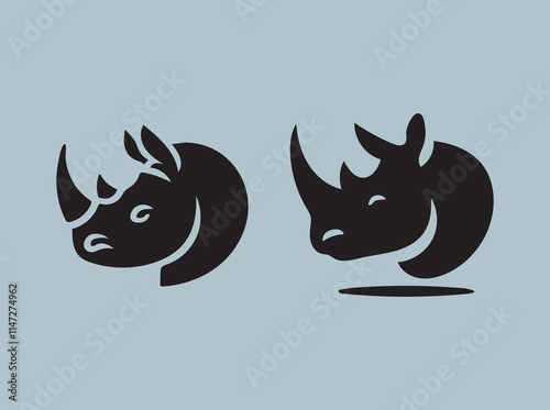 rhino Head Black Silhouette Set. logo Vector image of an head rhino design on white background