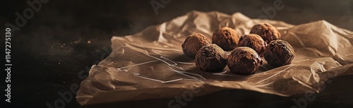 Delicious Chocolate Truffles on Brown Paper photo