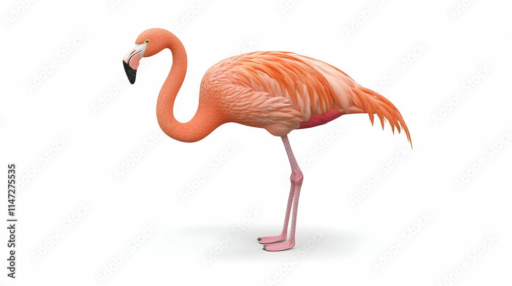 Obraz premium A realistic illustration of a pink flamingo standing on one leg.