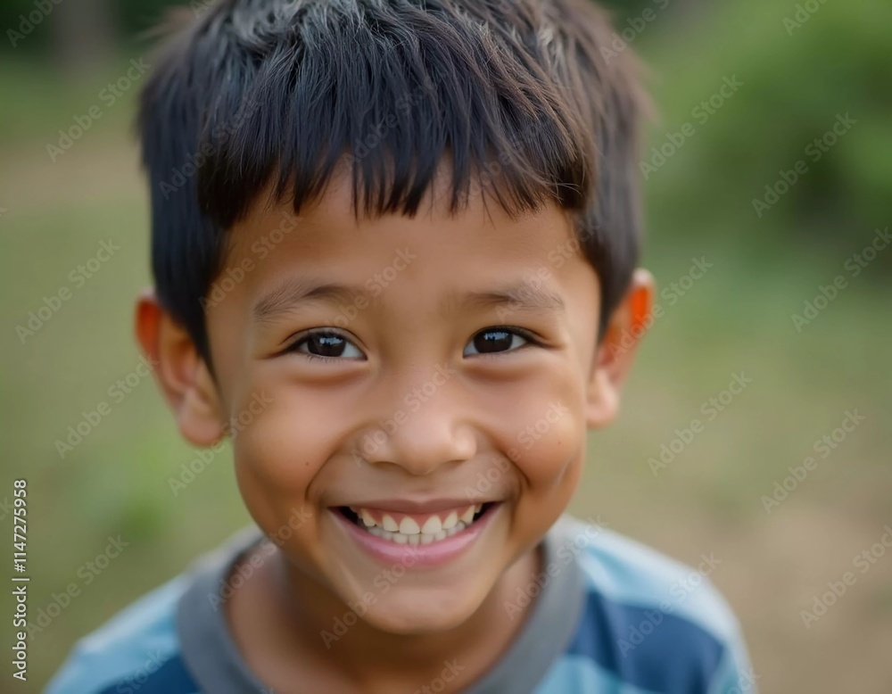 A cheerful six-year-old boy from Thailand is smiling broadly while standing in a vibrant outdoor setting filled with greenery. His happiness radiates as he engages with nature. Generative AI A cheerful six-year-old boy from Thailand is smiling broadly while standing in a vibrant outdoor setting filled with greenery. His happiness radiates as he engages with nature. Generative AI
