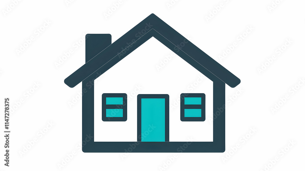 A simple graphic representation of a house with a door and windows.