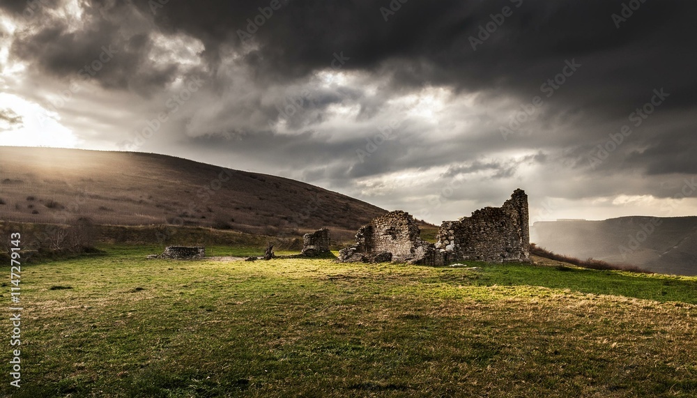 landscape with ruins, AI generated landscape with ruins, AI generated