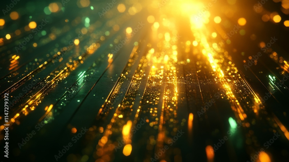 Naklejka premium Gold Stock Index Line Graph Zoomed In View with Sparkling Lights