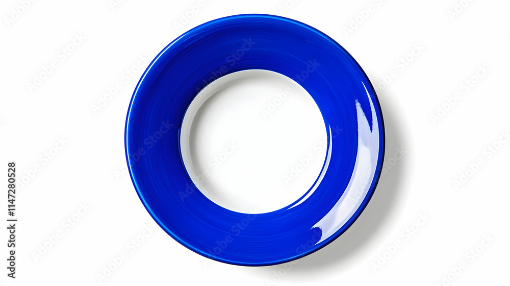 A vibrant blue circular plate with a glossy finish, showcasing its smooth interior. A vibrant blue circular plate with a glossy finish, showcasing its smooth interior.