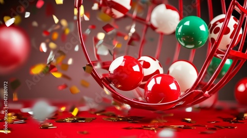 red raffle game with different colored balls for bingo and lottery games