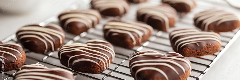 Fototapeta premium Chocolate Heart Shaped Cookies Cooling On Rack