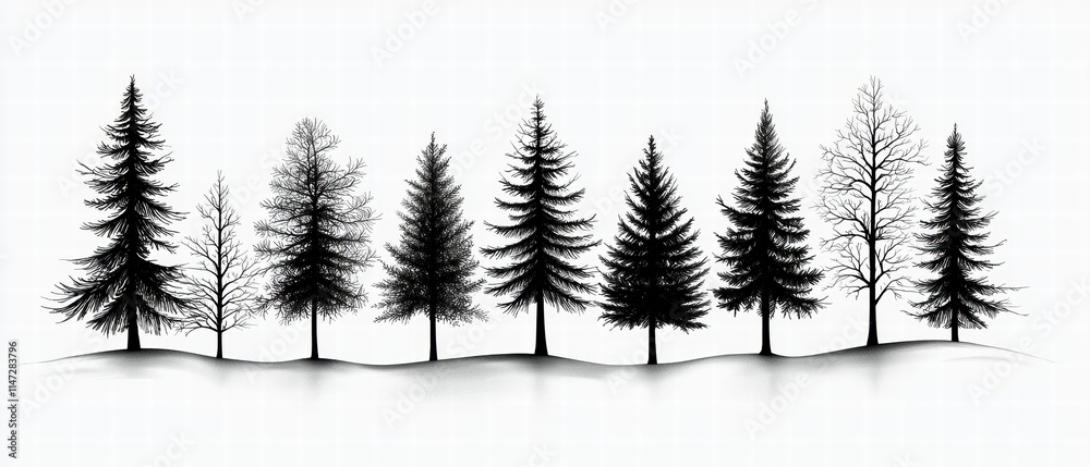 Fototapeta premium Silhouetted Trees in Winter Landscape.
