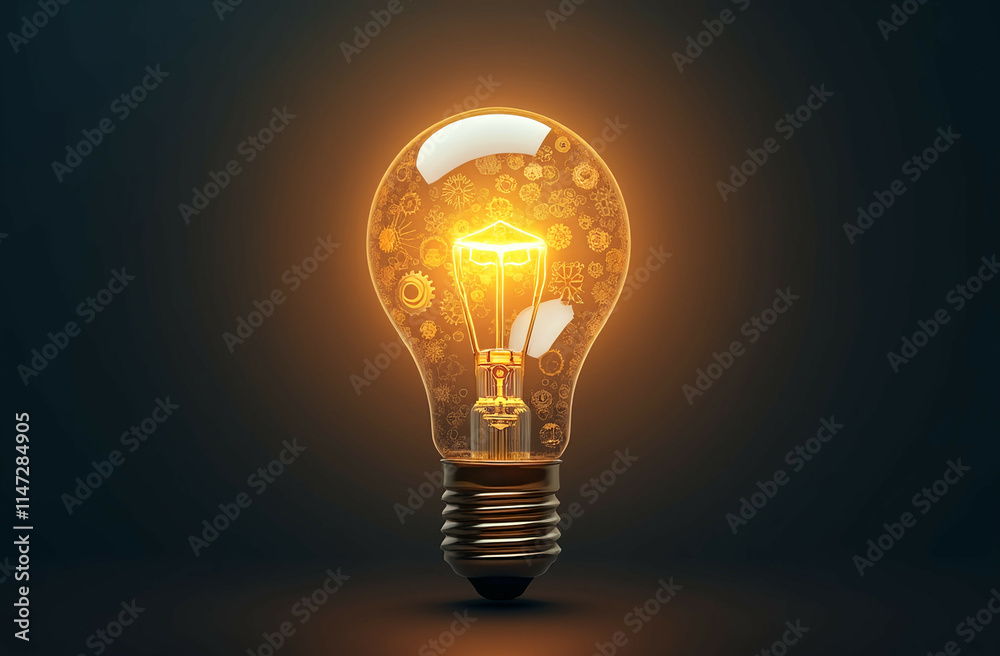 Creativity, Innovation, A glowing light bulb with gears inside, symbolizing innovative business ideas Creativity, Innovation, A glowing light bulb with gears inside, symbolizing innovative business ideas