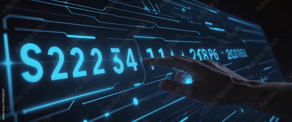 A close-up of a hand sliding a glowing timeline from 2024 to 2025, futuristic interface, dark background with neon blue accents A close-up of a hand sliding a glowing timeline from 2024 to 2025, futuristic interface, dark background with neon blue accents