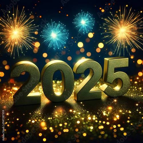 Luxury and elegant happy new year 2025 with luxurious and shiny gold numbers Happy new year 2025, 2025 gold logo design, 2025 3d illustration Happy New Year Celebration Festive Concept photo