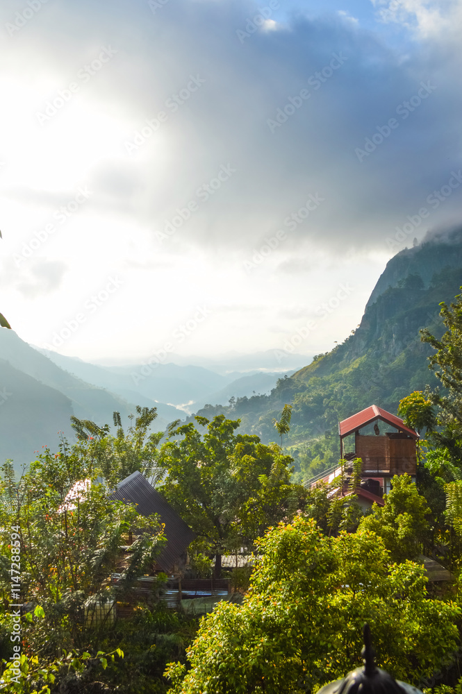 Fototapeta premium Amazing Ella Rock with Lush Green Mountains, Majestic Waterfalls, and the Stunning Natural Beauty of Paradise in Sri Lanka