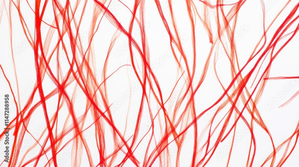 Red translucent strands intersect on white background Red translucent strands intersect on white background