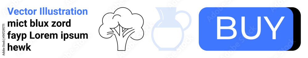 Black tree, light blue jug, and large blue buy button. Ideal for e-commerce, online shopping, website design, call-to-action, marketing, digital ads, and user interface design. Landing page Black tree, light blue jug, and large blue buy button. Ideal for e-commerce, online shopping, website design, call-to-action, marketing, digital ads, and user interface design. Landing page