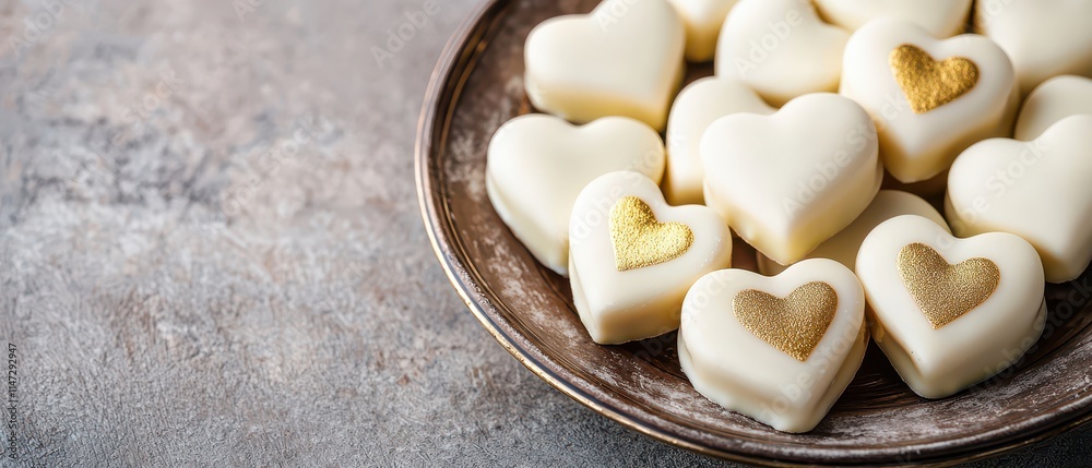 Heart shaped white chocolate with edible gold accents. Sweet dessert for Valentine's Day. Heart shaped white chocolate with edible gold accents. Sweet dessert for Valentine's Day.