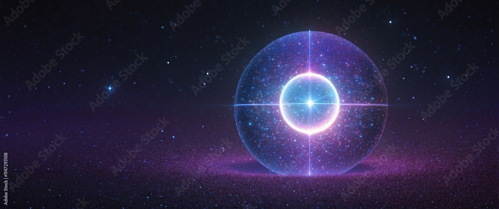 Obraz premium A digital display showing the transition between years, with sparkles and a glowing orb at the center