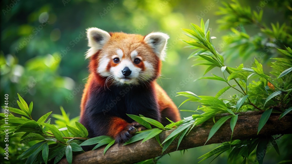 A red panda sitting in a lush green tree, red panda, tree, animal, wildlife, cute, fluffy, adorable, nature A red panda sitting in a lush green tree, red panda, tree, animal, wildlife, cute, fluffy, adorable, nature