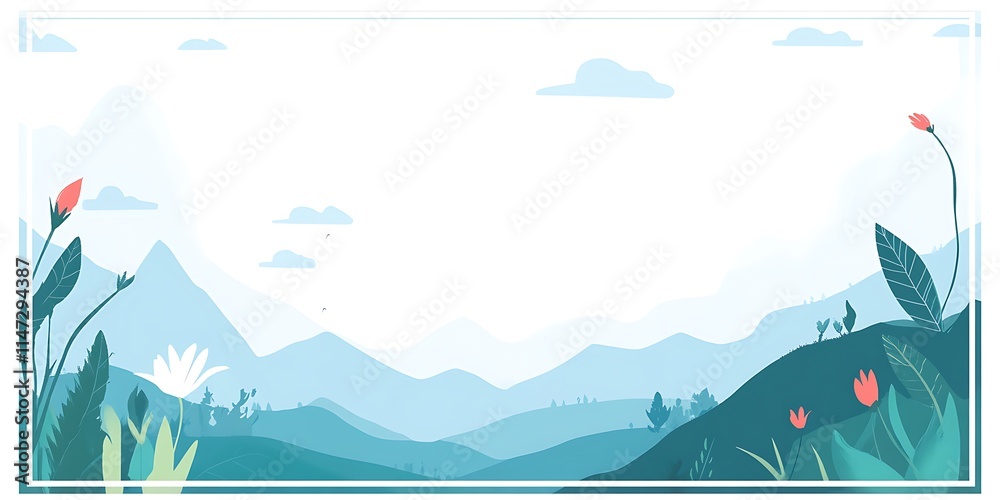 Fototapeta premium Serene Mountain Landscape With Spring Flowers Blooming
