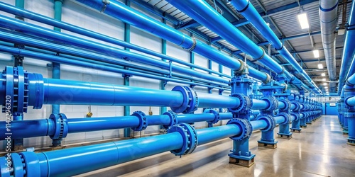 Blue air pipelines for oxygen aeration of sewage water, blue, air pipelines, oxygen, aeration, sewage, water