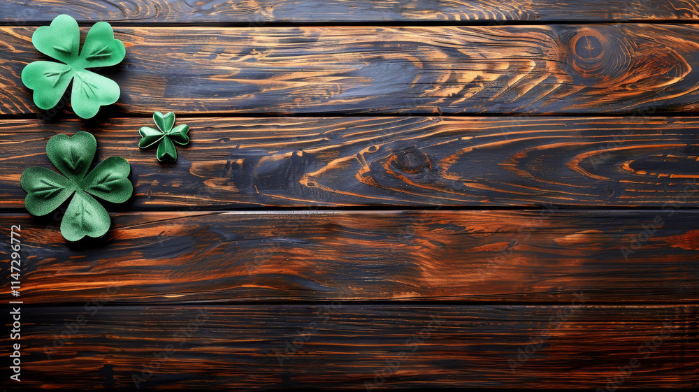 St. Patrick s Day Background Green Shamrock Clovers On Rustic Wood With Copy Space For Text
