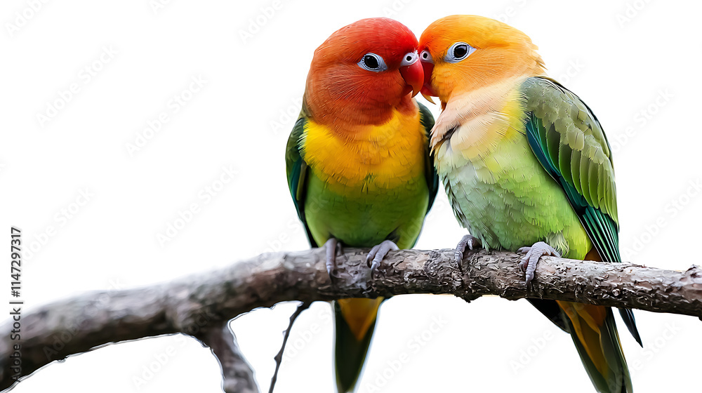 Two parrots are sitting on a branch, one of which is yellow Two parrots are sitting on a branch, one of which is yellow
