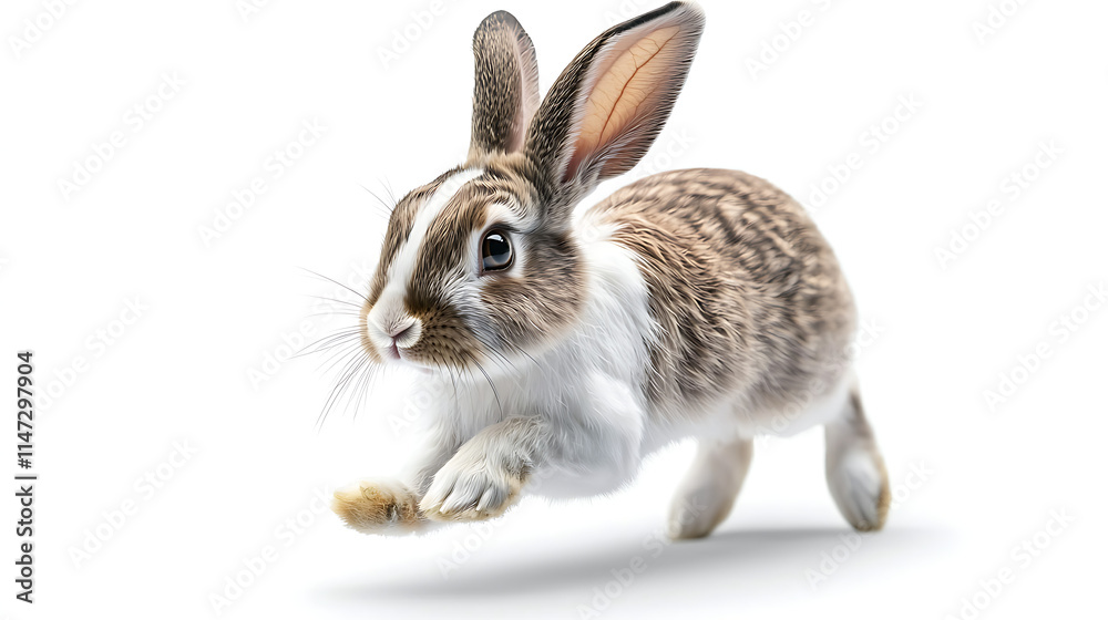 Fototapeta premium A rabbit is running on a white background