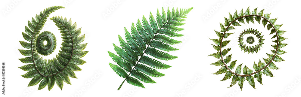 Vibrant Fern and Spiral Leaf Illustrations Isolated on transparent background Vibrant Fern and Spiral Leaf Illustrations Isolated on transparent background
