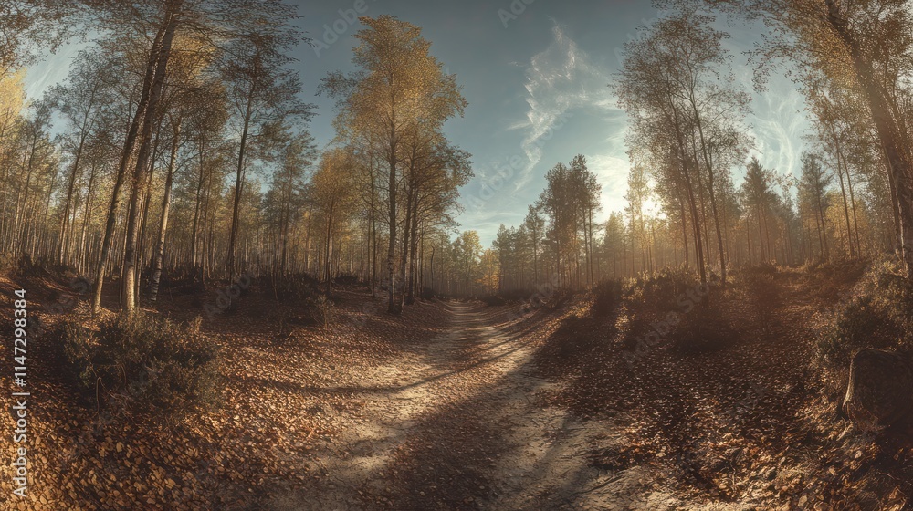 Obraz premium Sunlit autumn path in a forest.