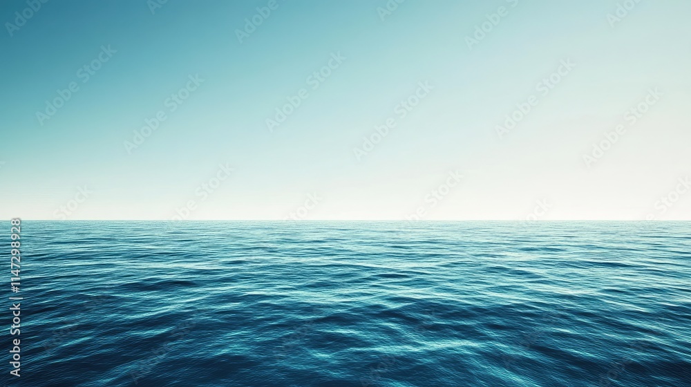 Fototapeta premium Serene Calm Ocean Surface Under Bright Blue Sky Horizon