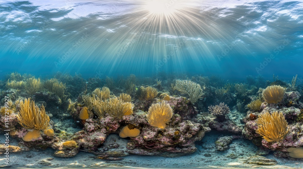 Naklejka premium Radiant Underwater Scene with Vibrant Coral and Marine Life