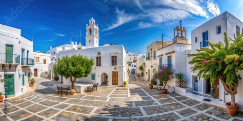 Traditional village of Pirgos in Tinos, Greece featuring white-washed buildings