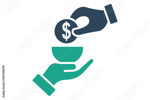 Poverty icon. solid icon style. hand giving with money. icon related to charity. donation elements vector illustration