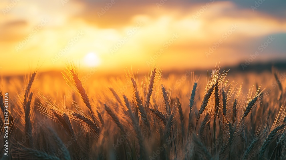 Φωτογραφία Wheat field sunset landscape. Golden hour agriculture scene.