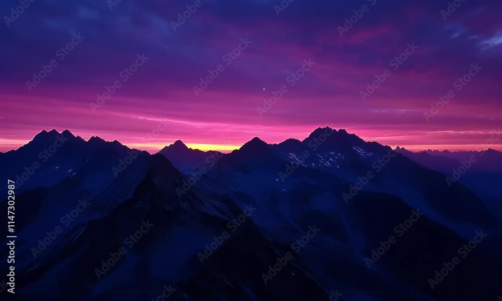 A stunning sunset over majestic mountains, showcasing vibrant colors in the sky. A stunning sunset over majestic mountains, showcasing vibrant colors in the sky.