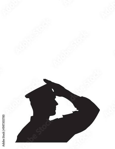 Soldier With Salute Side Pose Silhouette Vector illustration