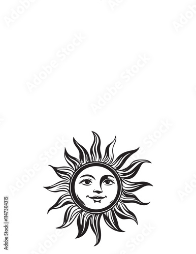 Happy Sun With Smiling Face Silhouette Vector illustration